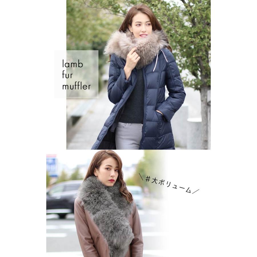 sankyo shokai ラム ファー マフラー レディース 毛皮 秋冬 ベージュ/グレー/ブラック(01000835r) - 画像 (6)