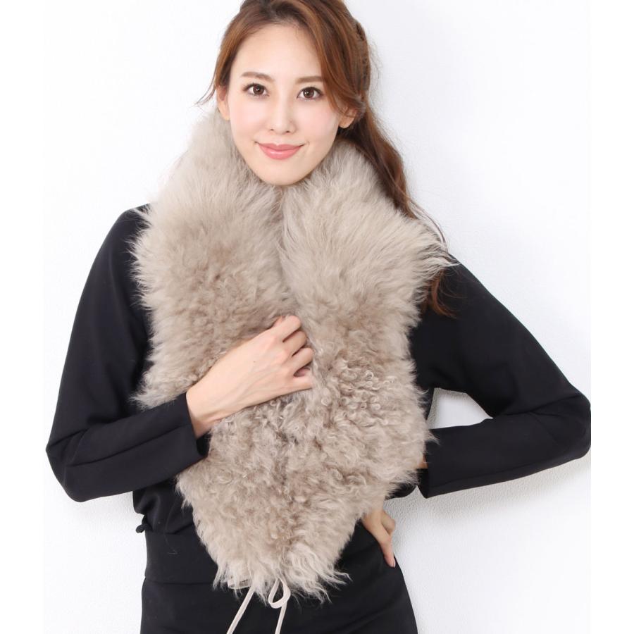 sankyo shokai ラム ファー マフラー レディース 毛皮 秋冬 ベージュ/グレー/ブラック(01000835r) - 画像 (2)