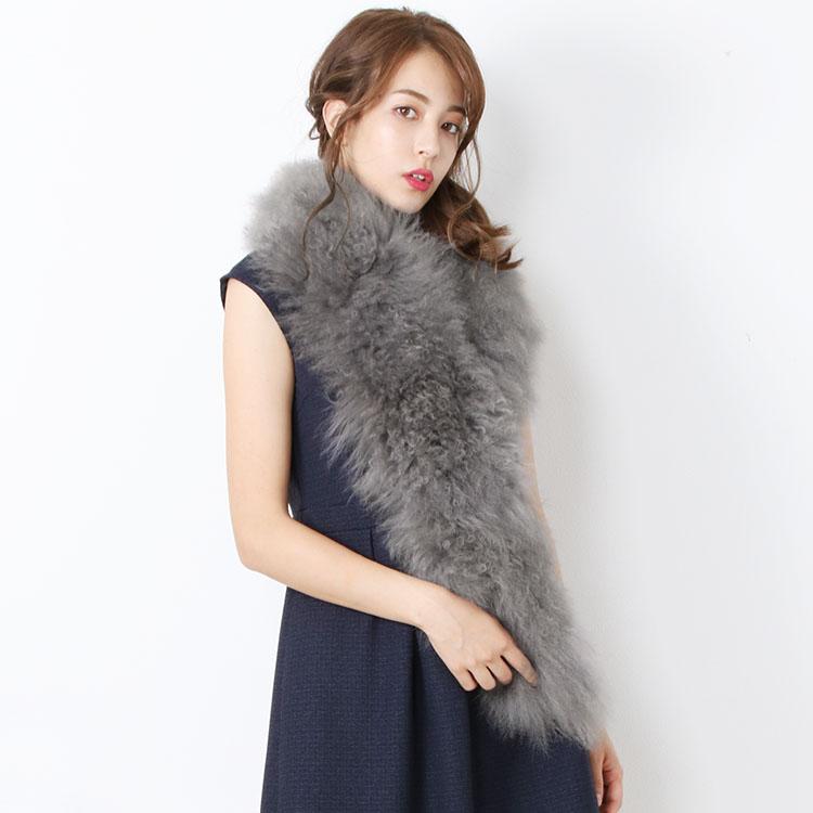 sankyo shokai ラム ファー マフラー レディース 毛皮 秋冬 ベージュ/グレー/ブラック(01000835r) - 画像 (3)