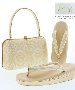 礼装 草履 バッグ セット レディース 礼装用草履バッグセット 紗織「シルバー×ゴールド 羊歯菱に花紋」M/Lサイズ 日本製 礼装草履バッグ (メール便不可)