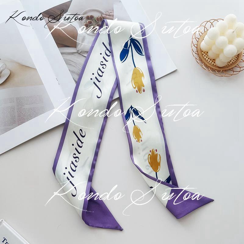 選べる2点 スカーフ レディース バッグスカーフ 細め スリム ヘアリボン ドット ロゴ フラワー 大人 20代 30代 40代