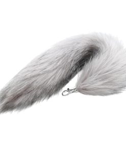動物のふわふわ尻尾 ギャル しっぽ キーホルダー ファー コスプレ 狐 お尻 チャーム フォックステール(ライトグレー)