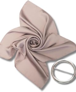 レディース スカーフ 70cm 無地 シルクタッチ ポリエステル - さらりスカーフリングセット(サンドベージュ)