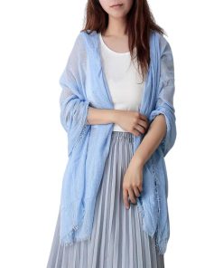 ショール 大判 ストール レディース 綿100% コットン UVカット 薄手 無地 柔らかい 結婚式 冷房対策 贈り物 母親(ブルー)
