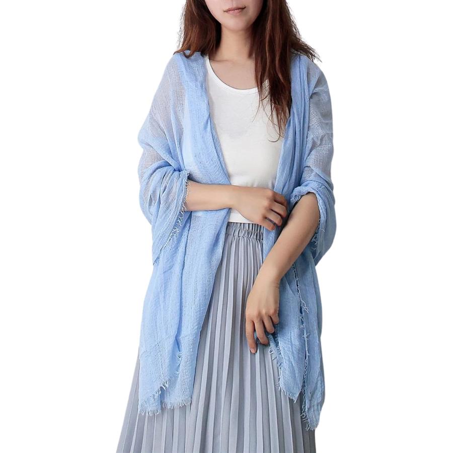 ショール 大判 ストール レディース 綿100% コットン UVカット 薄手 無地 柔らかい 結婚式 冷房対策 贈り物 母親(ブルー)