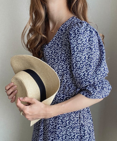 JUNOAH ワンピース 花柄ボリュームスリーブマキシ丈ワンピース - 画像 (6)