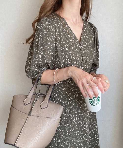 JUNOAH ワンピース 花柄ボリュームスリーブマキシ丈ワンピース - 画像 (5)