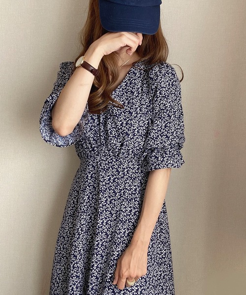 JUNOAH ワンピース 花柄ボリュームスリーブマキシ丈ワンピース - 画像 (7)