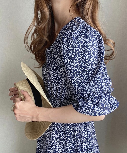 JUNOAH ワンピース 花柄ボリュームスリーブマキシ丈ワンピース - 画像 (8)