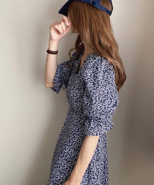 JUNOAH ワンピース 花柄ボリュームスリーブマキシ丈ワンピース - 画像 (9)