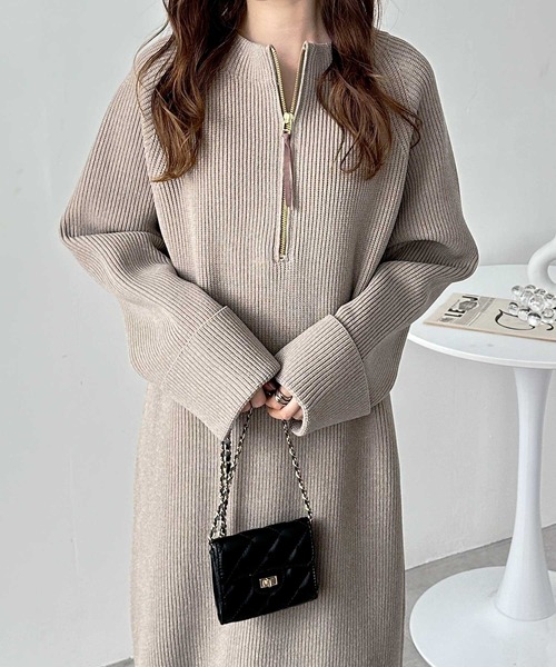 GeeRA ワンピース 「新色追加/S-LLサイズ」前後2WAYハーフジップニットワンピース - 画像 (6)