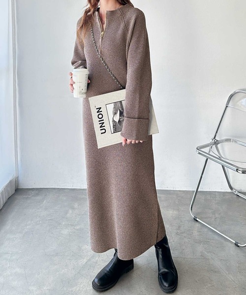 GeeRA ワンピース 「新色追加/S-LLサイズ」前後2WAYハーフジップニットワンピース - 画像 (5)