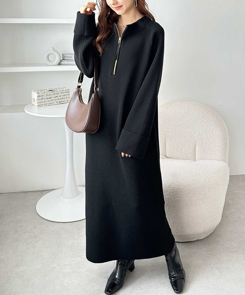 GeeRA ワンピース 「新色追加/S-LLサイズ」前後2WAYハーフジップニットワンピース - 画像 (2)