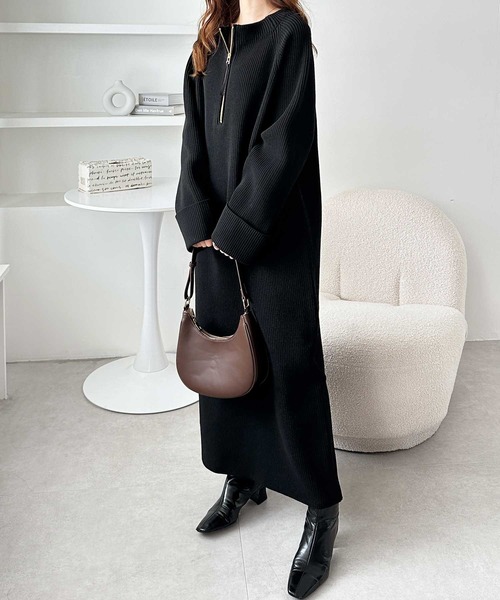 GeeRA ワンピース 「新色追加/S-LLサイズ」前後2WAYハーフジップニットワンピース - 画像 (8)