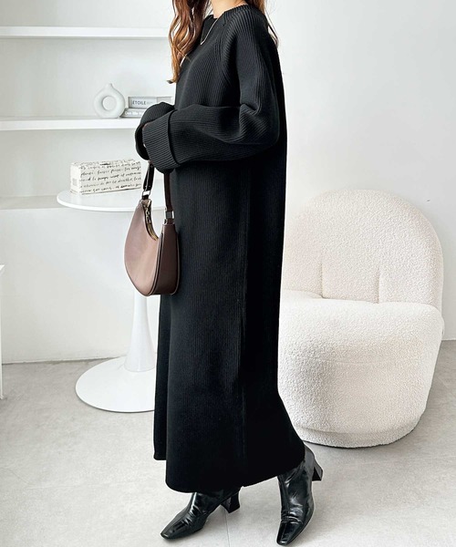 GeeRA ワンピース 「新色追加/S-LLサイズ」前後2WAYハーフジップニットワンピース - 画像 (9)