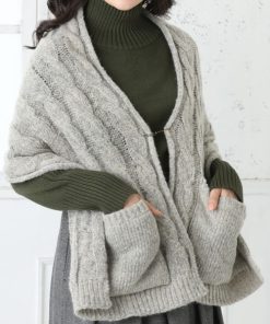 QUEENHEAD ストール マフラー ポケット付きケーブルニットストール レディース メンズ