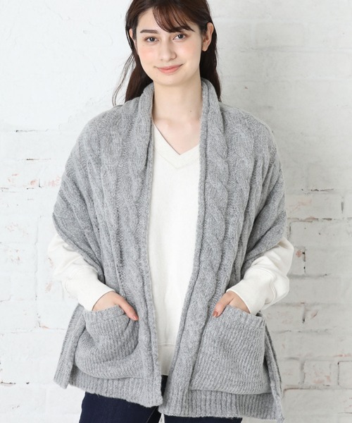 QUEENHEAD ストール マフラー ポケット付きケーブルニットストール レディース メンズ - 画像 (2)