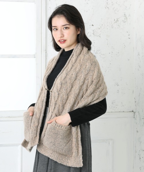 QUEENHEAD ストール マフラー ポケット付きケーブルニットストール レディース メンズ - 画像 (8)