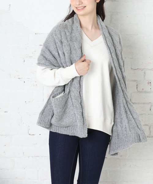 QUEENHEAD ストール マフラー ポケット付きケーブルニットストール レディース メンズ - 画像 (4)