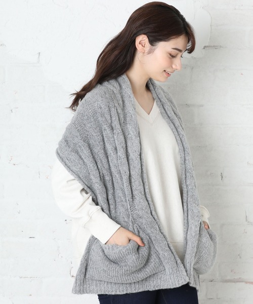 QUEENHEAD ストール マフラー ポケット付きケーブルニットストール レディース メンズ - 画像 (5)