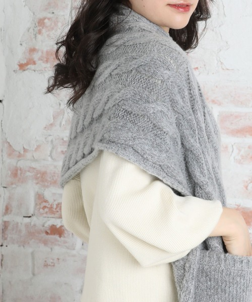 QUEENHEAD ストール マフラー ポケット付きケーブルニットストール レディース メンズ - 画像 (6)