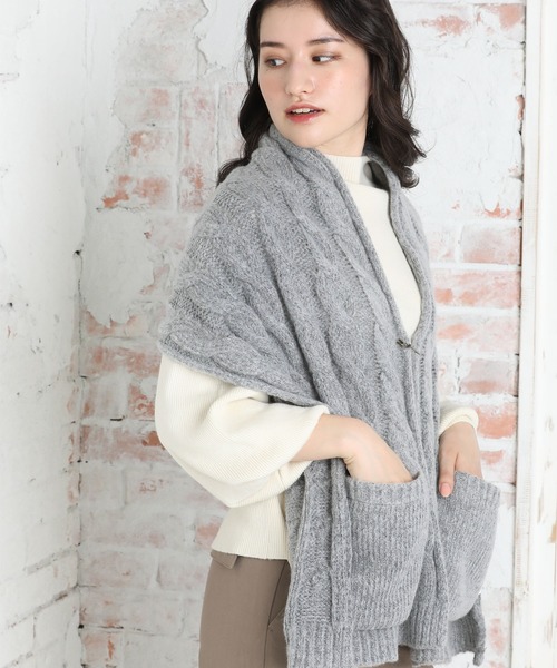 QUEENHEAD ストール マフラー ポケット付きケーブルニットストール レディース メンズ - 画像 (7)