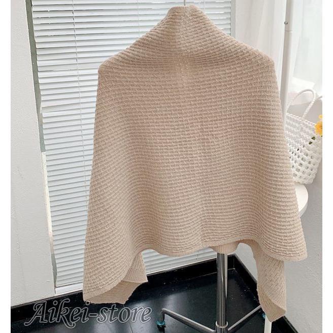 ストール ボタン付き レディース 女性用 ニット 大判 ポンチョ風 カーディガン風 羽織り 無地 冷房対策 防寒対策 おしゃれ シンプル - 画像 (6)