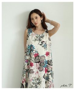 Sawa a la mode レディース ワンピース 花柄 ロング丈 ノースリーブ ワンピ 足首丈 ボタニカル柄 フレア 草花 綿 大人可愛い 大人 可愛い 30代 40代 50代 60代 サワアラモード