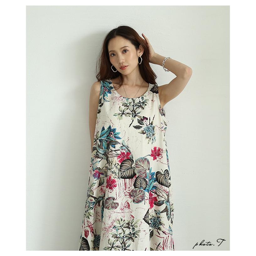 Sawa a la mode レディース ワンピース 花柄 ロング丈 ノースリーブ ワンピ 足首丈 ボタニカル柄 フレア 草花 綿 大人可愛い 大人 可愛い 30代 40代 50代 60代 サワアラモード