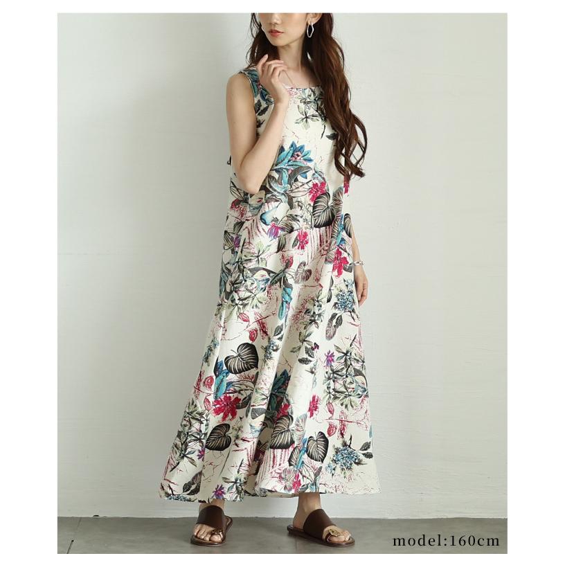 Sawa a la mode レディース ワンピース 花柄 ロング丈 ノースリーブ ワンピ 足首丈 ボタニカル柄 フレア 草花 綿 大人可愛い 大人 可愛い 30代 40代 50代 60代 サワアラモード - 画像 (2)