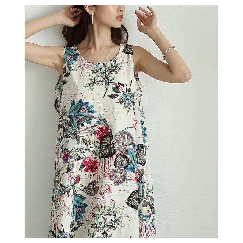 Sawa a la mode レディース ワンピース 花柄 ロング丈 ノースリーブ ワンピ 足首丈 ボタニカル柄 フレア 草花 綿 大人可愛い 大人 可愛い 30代 40代 50代 60代 サワアラモード - 画像 (3)