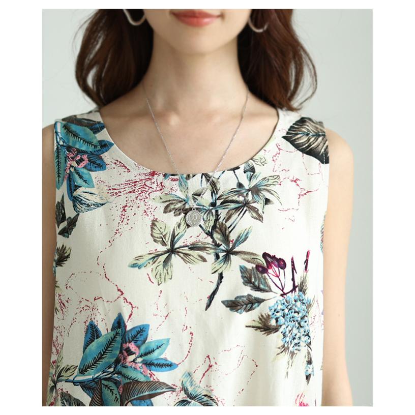 Sawa a la mode レディース ワンピース 花柄 ロング丈 ノースリーブ ワンピ 足首丈 ボタニカル柄 フレア 草花 綿 大人可愛い 大人 可愛い 30代 40代 50代 60代 サワアラモード - 画像 (4)