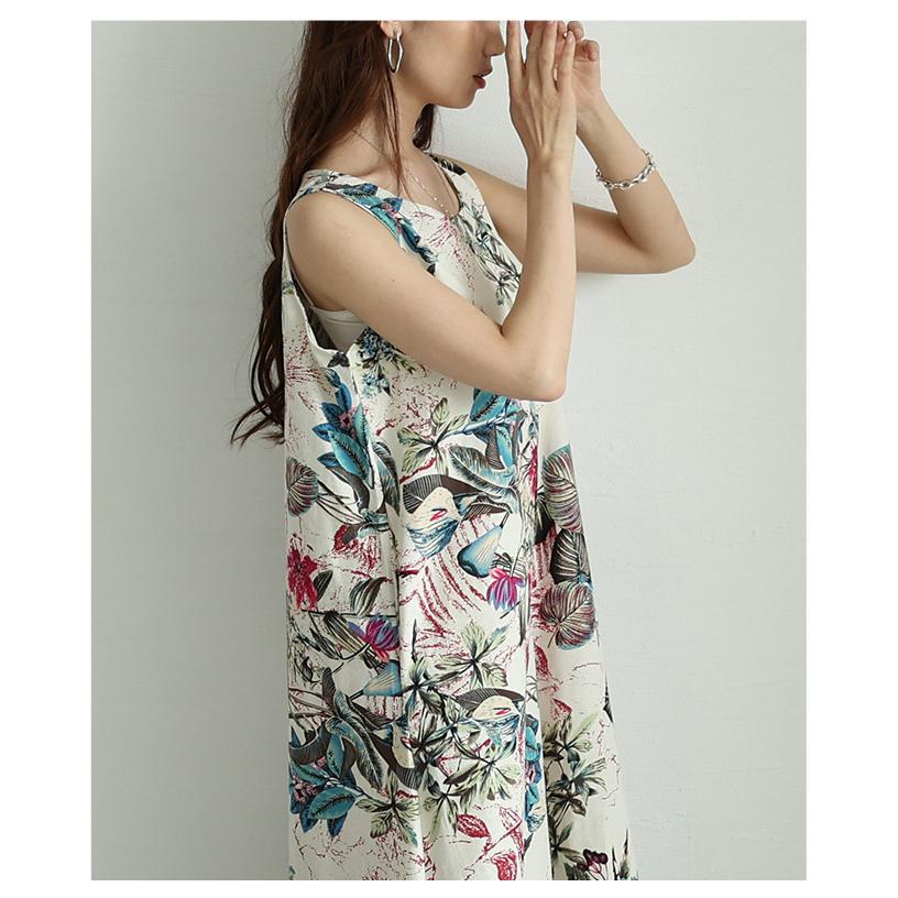 Sawa a la mode レディース ワンピース 花柄 ロング丈 ノースリーブ ワンピ 足首丈 ボタニカル柄 フレア 草花 綿 大人可愛い 大人 可愛い 30代 40代 50代 60代 サワアラモード - 画像 (5)