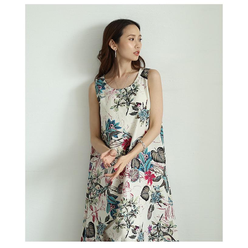 Sawa a la mode レディース ワンピース 花柄 ロング丈 ノースリーブ ワンピ 足首丈 ボタニカル柄 フレア 草花 綿 大人可愛い 大人 可愛い 30代 40代 50代 60代 サワアラモード - 画像 (9)