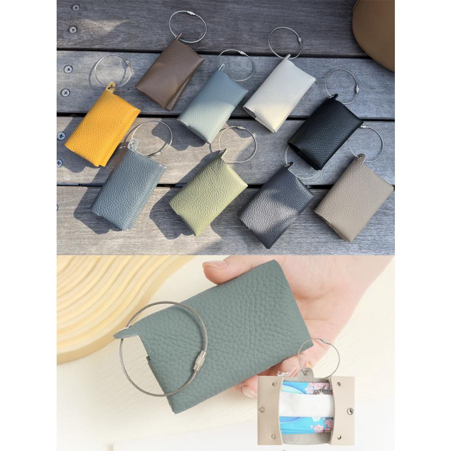 本革 ティッシュケース 吊り下げ 持ち運び 携帯ティッシュケース 黒 レザー ポケットティッシュケース 収納 小物入れ ティッシュカバー 牛革 - 画像 (3)