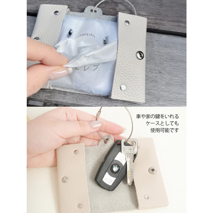本革 ティッシュケース 吊り下げ 持ち運び 携帯ティッシュケース 黒 レザー ポケットティッシュケース 収納 小物入れ ティッシュカバー 牛革 - 画像 (4)