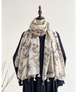 春夏ストール ボタニカル柄 大判 レディース ベージュ グレー 薄手 花柄 草木 新品 スカーフ おしゃれ 海外