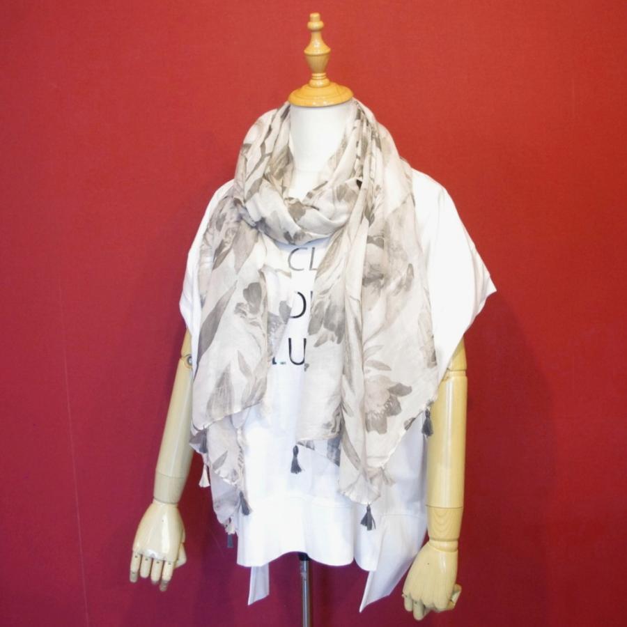 春夏ストール ボタニカル柄 大判 レディース ベージュ グレー 薄手 花柄 草木 新品 スカーフ おしゃれ 海外 - 画像 (3)
