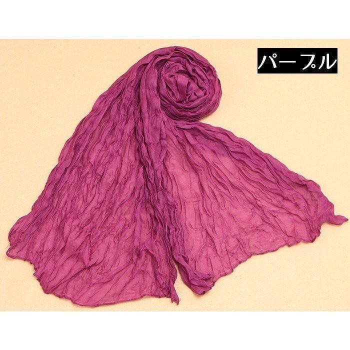 ストールクシュクシュしわ加工シンプル無地大判薄手レディースメンズ男女兼用UV対策冷房対策紫外線対策春夏 - 画像 (3)