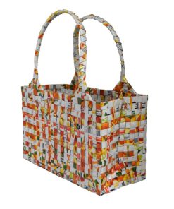 ジュースバッグ ホワイト ミックス柄エコバッグ マイバッグ おしゃれ 折り畳み おりたたみ コンビニ バック