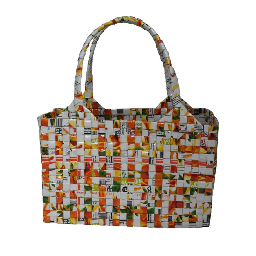 ジュースバッグ ホワイト ミックス柄エコバッグ マイバッグ おしゃれ 折り畳み おりたたみ コンビニ バック - 画像 (2)