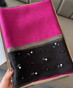 送料無料 シースルー無地 パールビーズ付 大判ストール スカーフ 90566m