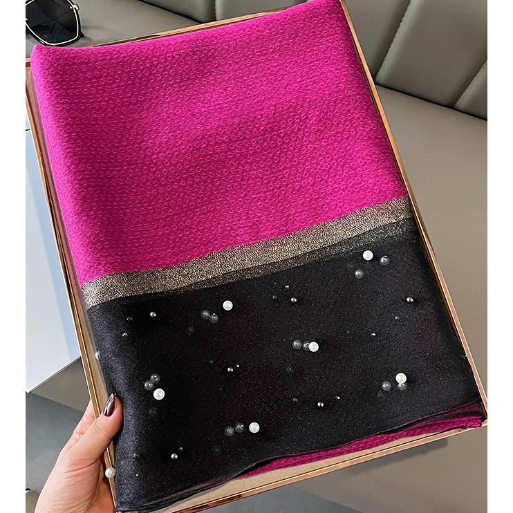 送料無料 シースルー無地 パールビーズ付 大判ストール スカーフ 90566m