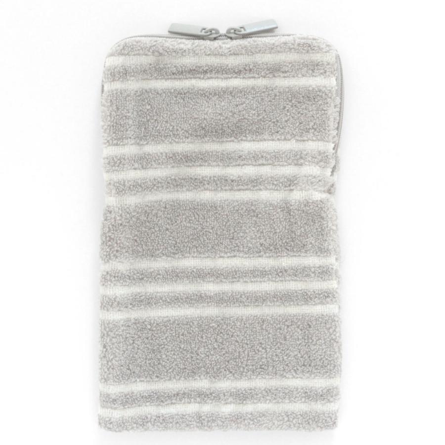 agnes b. アニエスベー ファスナー付きタオル ペットボトルケース ボーダー柄 グレー