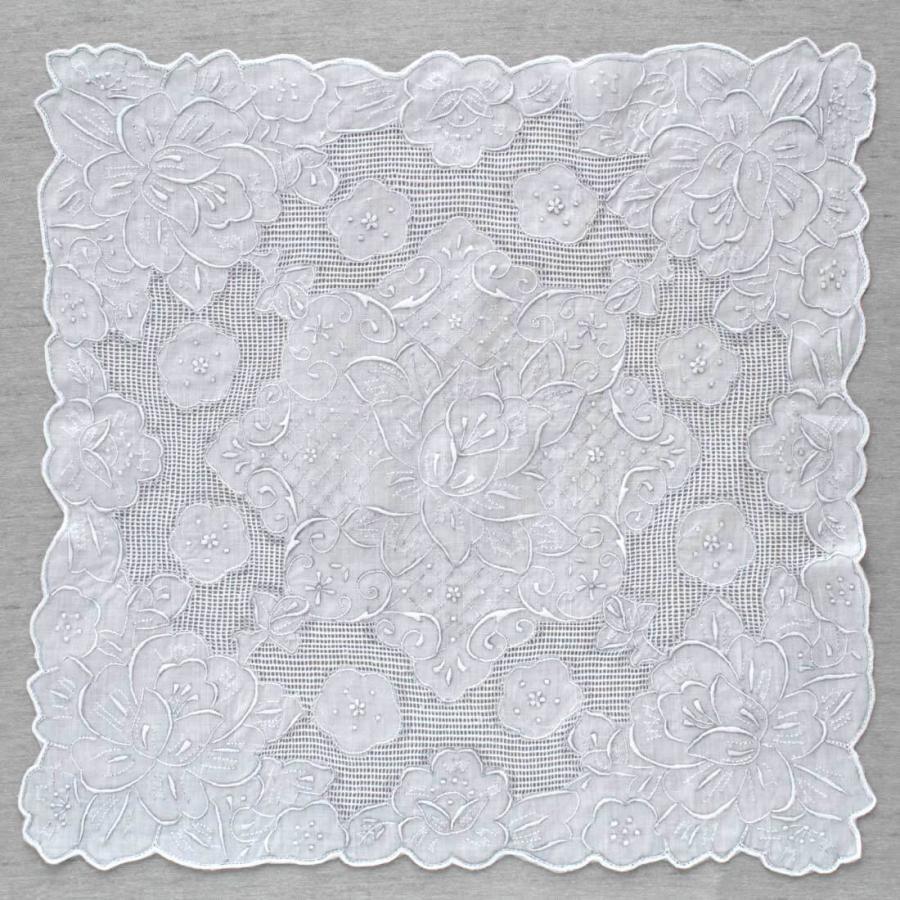 汕頭手刺繍 ハンカチ 7513 | ブライダル 結婚式 フォーマル ウェディング 結ギフト 刺繍 冠婚葬祭 白 花嫁 新婦