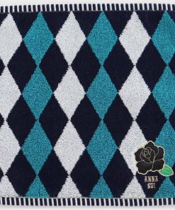 ANNA SUI アナ スイ　大判　タオルハンカチ（約28cm）　ローズアップリケ　ブルー