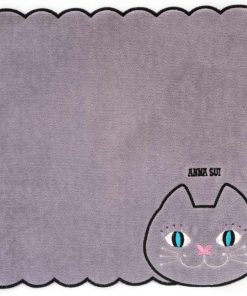 ANNA SUI アナ スイ　タオルハンカチ　ネコ刺繍　グレー