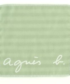 agnes b. アニエスベー　4重ガーゼ ロゴ/ストライプ ハンカチ　0008  グリーン