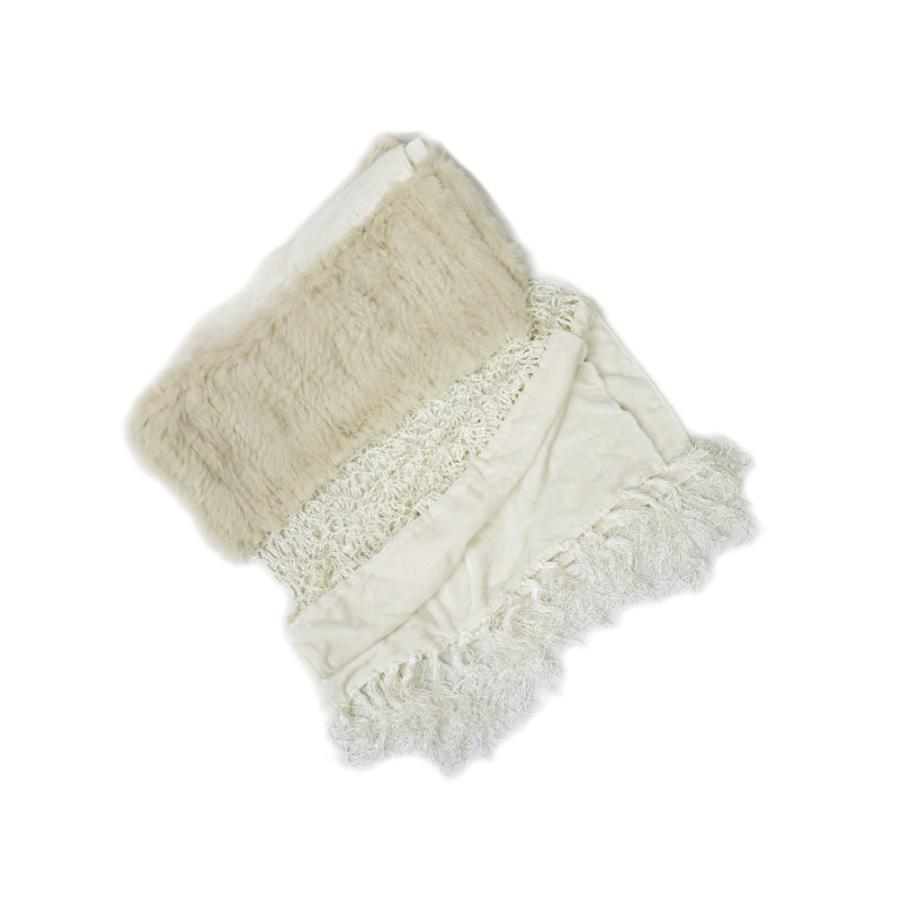 ラビット ファー 編み込み ベルベット ストール フリンジ付 ホワイト - 画像 (2)