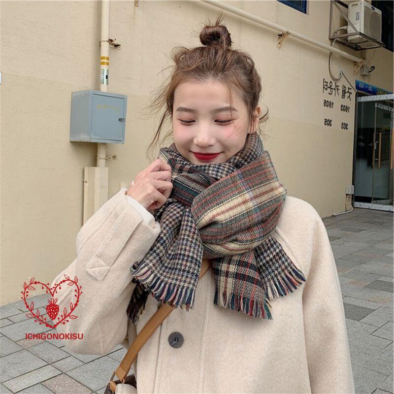 チェック柄大判ストール 両面マフラー秋冬 レディースマフラー 防寒 保温 暖か 柔らかい 上質 快適 お洒落 可愛い ロングマフラー 贈り物 プレゼン マフラー